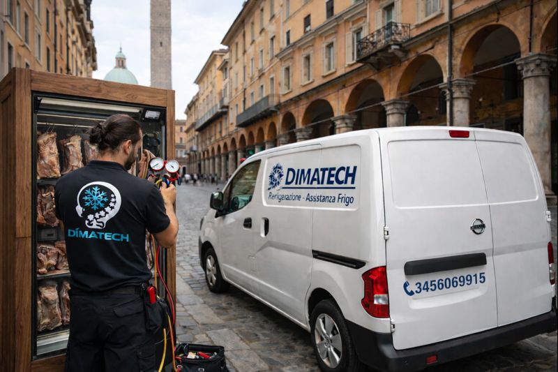 Assistenza su impianti frigoriferi a Bologna con furgone Dimatech e tecnico specializzato
